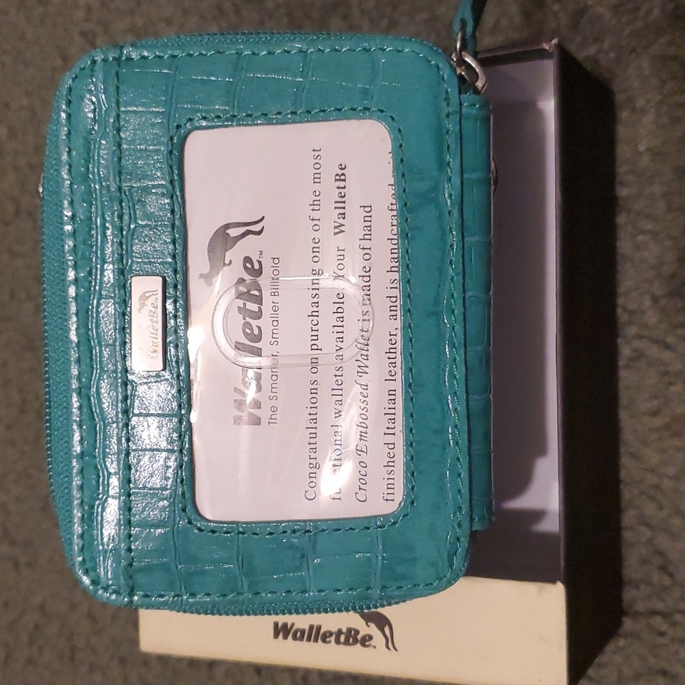New WALLETBE Wallet Case With Shoulder Strap Croc Teal Color Calf Skin